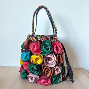 Upcycled Floral and Beaded Handbag